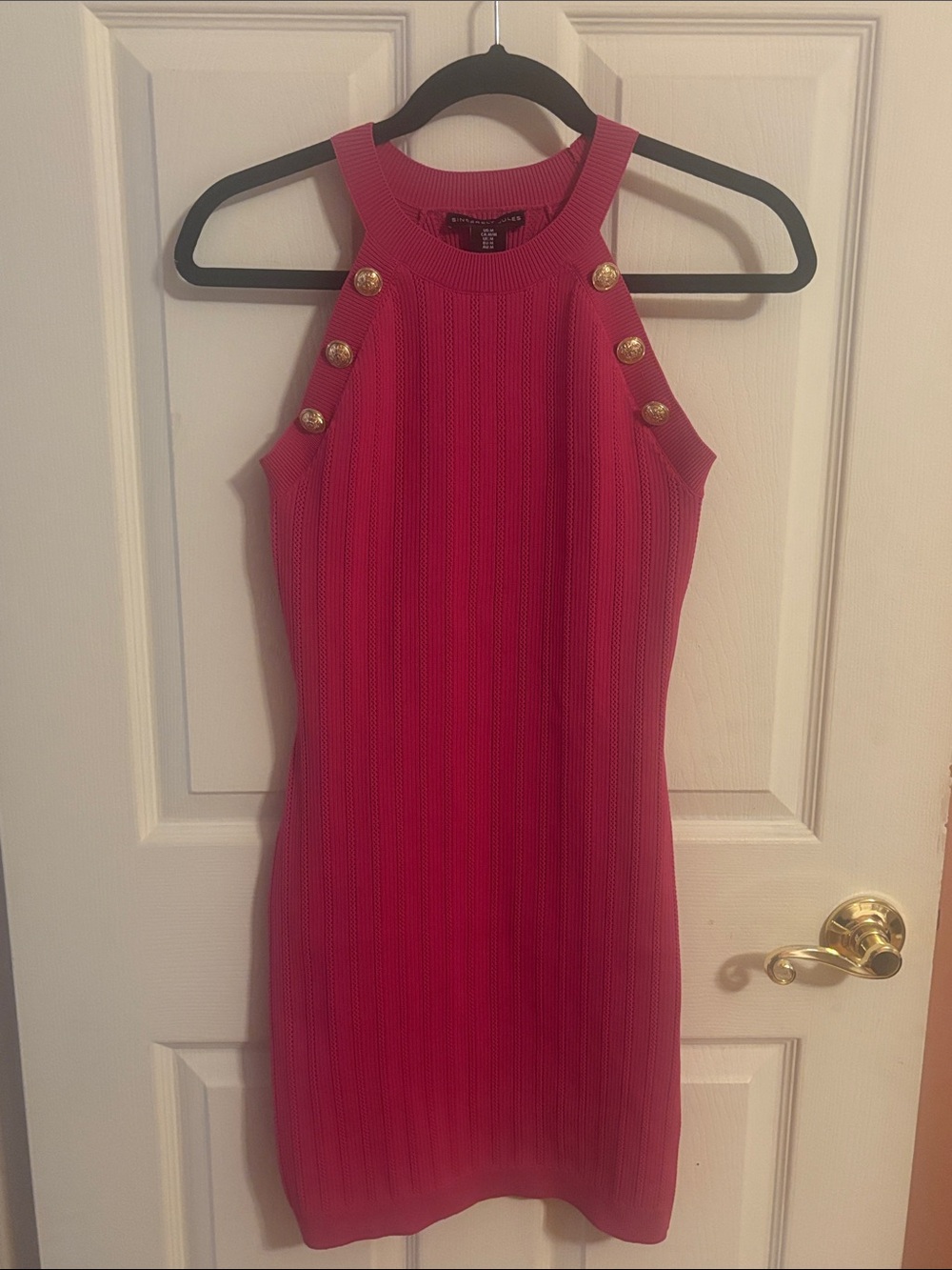 Sincerely Jules Hot Pink Ribbed Tank Mini Dress with Gold Buttons